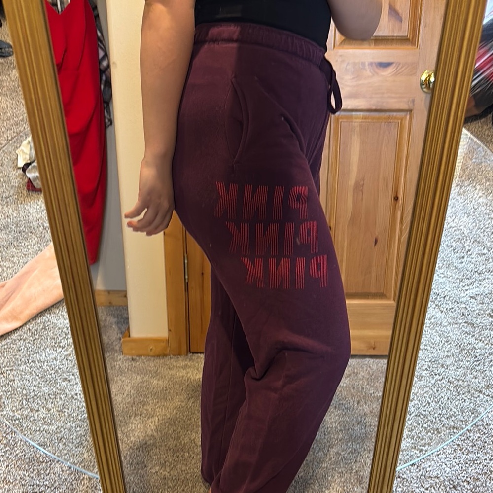 Victoria's Secret Burgundy Sweatpants with Pink Logo